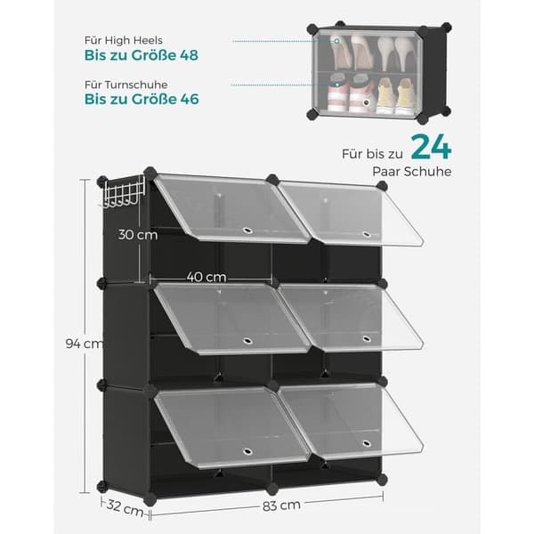 Skohylla, SONGMICS LPC033B01, 32x124x94 cm, Svart