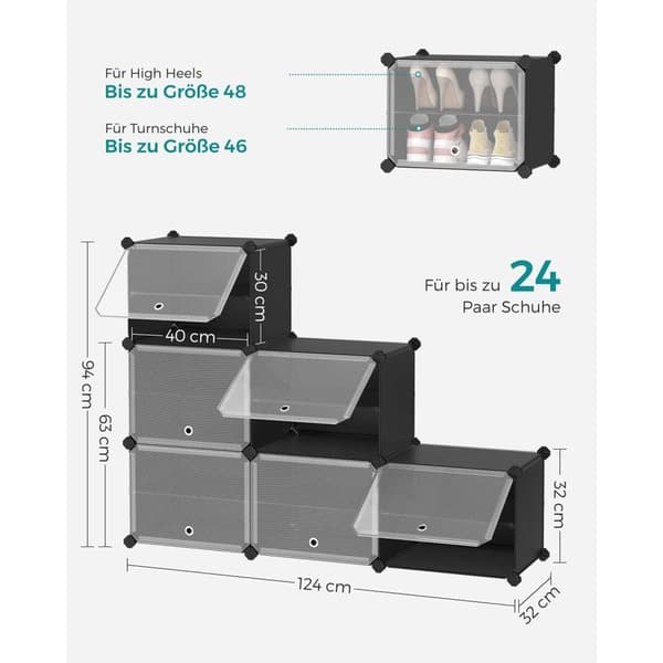 Skohylla, SONGMICS LPC033B01, 32x124x94 cm, Svart