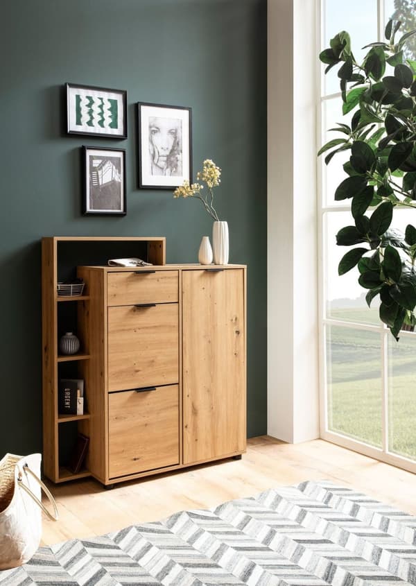 Rootz Large Shoe Cabinet - Moderne design - Skoopbevaring - 3 døre og skuffe - 5 rum - 98 cm x 110 cm x 30 cm