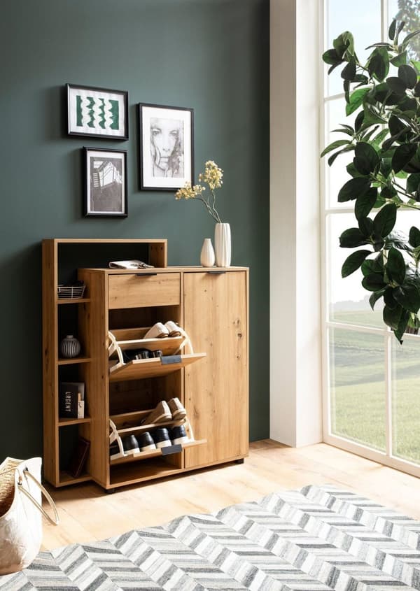 Rootz Large Shoe Cabinet - Moderne design - Skoopbevaring - 3 døre og skuffe - 5 rum - 98 cm x 110 cm x 30 cm