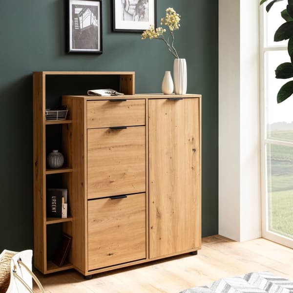 Rootz Large Shoe Cabinet - Moderne design - Skoopbevaring - 3 døre og skuffe - 5 rum - 98 cm x 110 cm x 30 cm