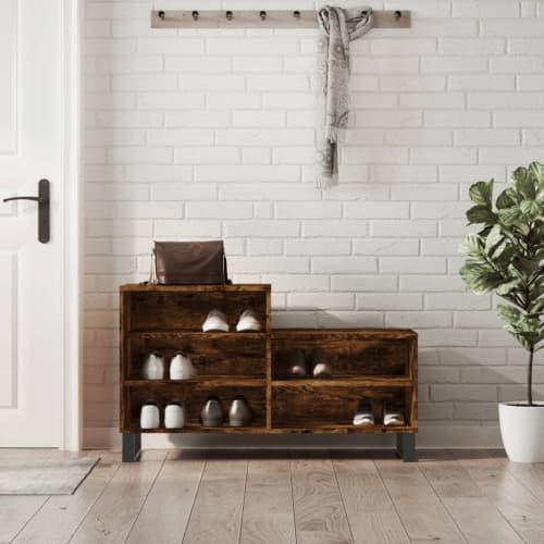 Skoställ rökfärgad ek 102x36x60 cm konstruerat trä