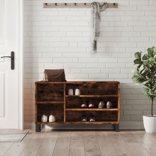 Skoställ rökfärgad ek 102x36x60 cm konstruerat trä