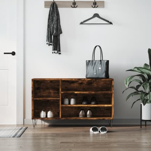 Skoställ rökfärgad ek 102x36x60 cm konstruerat trä