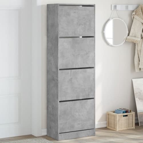 Skoskåp med 4 flip-lådor betonggrå 60x34x187,5 cm