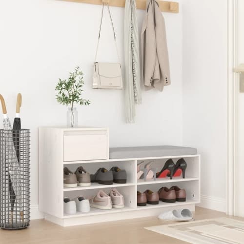 Skoskåp vit 110x34x61 cm massiv furu