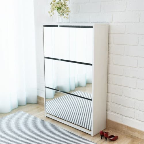 Skoskåp med 3 lådor och spegel vit 63x17x102,5 cm