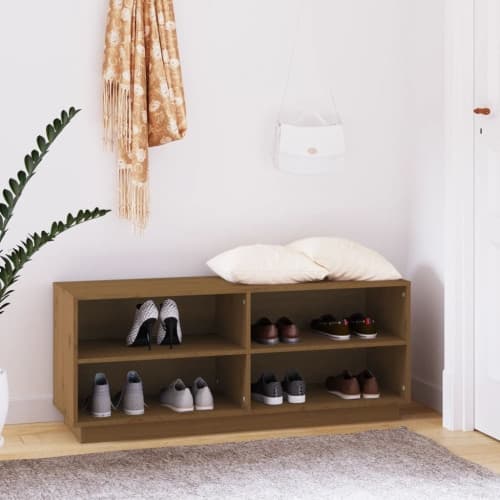Skoskåp honungsbrun 110x34x45 cm massiv furu