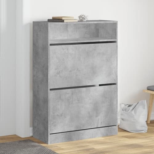 Skoskåp med 2 flip-lådor betonggrå 80x34x116 cm