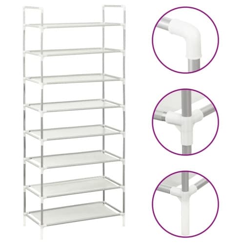 Skohylla med 8 hyllor metall och non-woven tyg silver