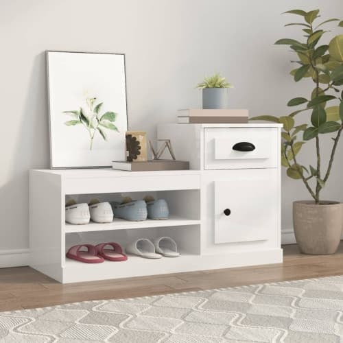 Skoskåp vit högglans 100x42x60 cm konstruerat trä