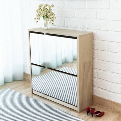 Skoskåp med 2 lådor och spegel 63x17x67 cm ek