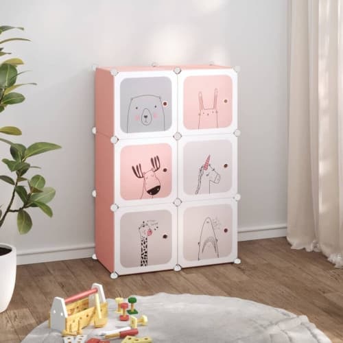 Kubformade förvaringsskåp för barn 6 kuber rosa PP