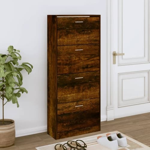Skoställ rökfärgad ek 63x24x147 cm konstruerat trä