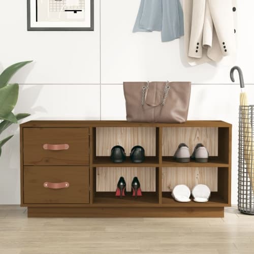Skobänk honungsbrun 100x34x45 cm massiv furu