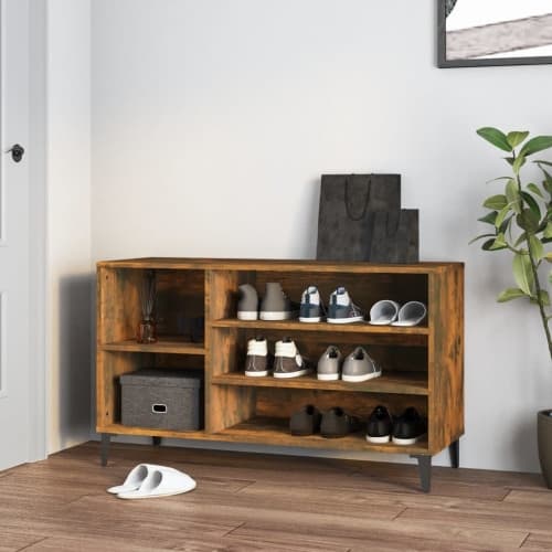 Skoställ rökfärgad ek 102x36x60 cm konstruerat trä