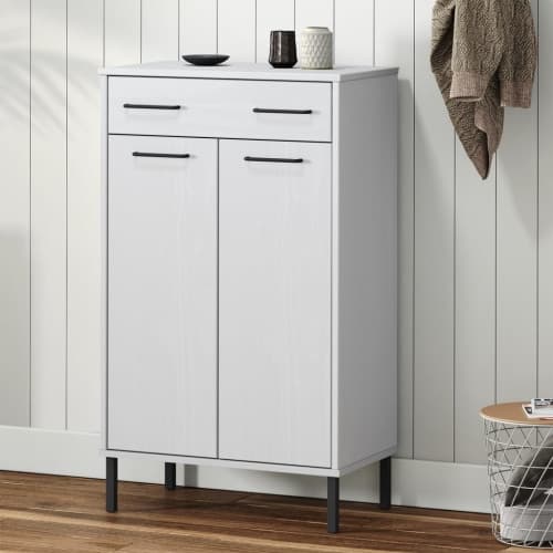 Skoskåp med metallben OSLO vit massiv furu