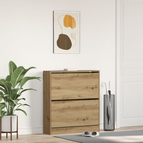 Skoskåp med flip-dörrar rökt ek 80x21x87,5 cm