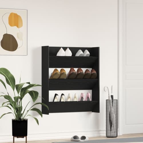 Skoskåp Svart Ek 80x18x90 cm Konstruerat trä