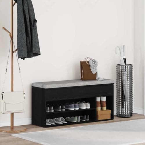 Skobänk svart ek 102x30,5x45 cm konstruerat trä