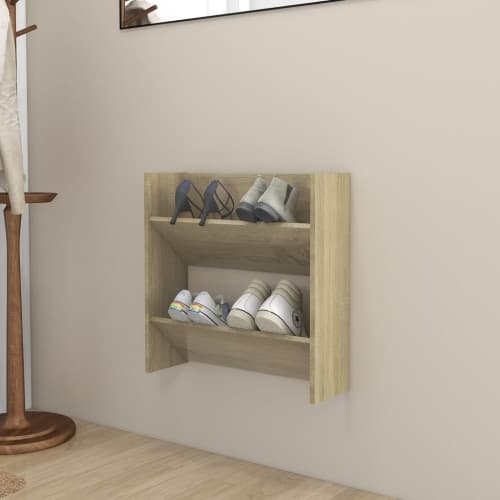 Väggmonterat skoställ sonoma-ek 60x18x60 cm konstruerat trä