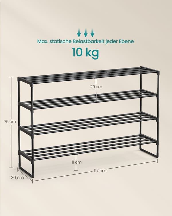 Shoe Rack med 4 nivåer för 25-30 par skor svart