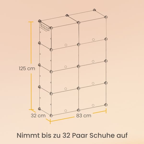 Sko rack, skoskab med 8 rum, stålramme