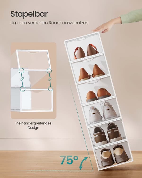 Schoenendozen set van 12 met deur 33,2 x 23 x 14,5 cm transparant wolkwit