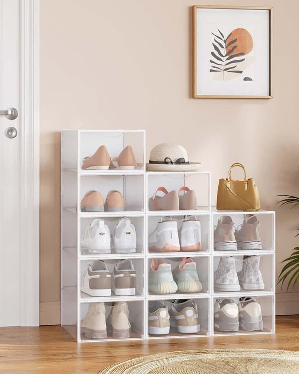 Schoenendozen set van 12 met deur 33,2 x 23 x 14,5 cm transparant wolkwit