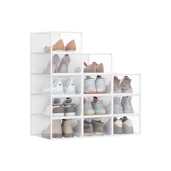 Schoenendozen set van 12 met deur 33,2 x 23 x 14,5 cm transparant wolkwit