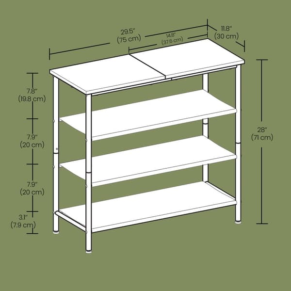 Schoenenrek met 4 niveaus, ruimtebesparend ontwerp, 3 stoffen planken