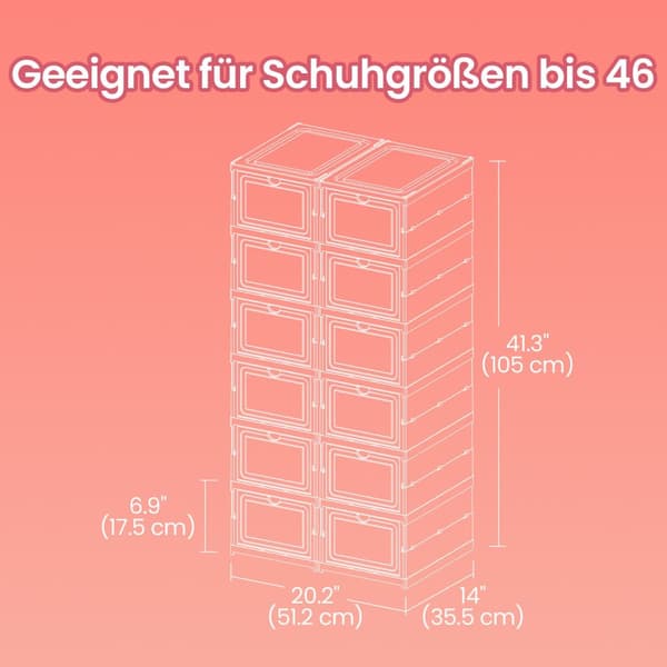 Schoenenkastset van 2, met 12 schoenendozen, geïntegreerde schoenenorganizer