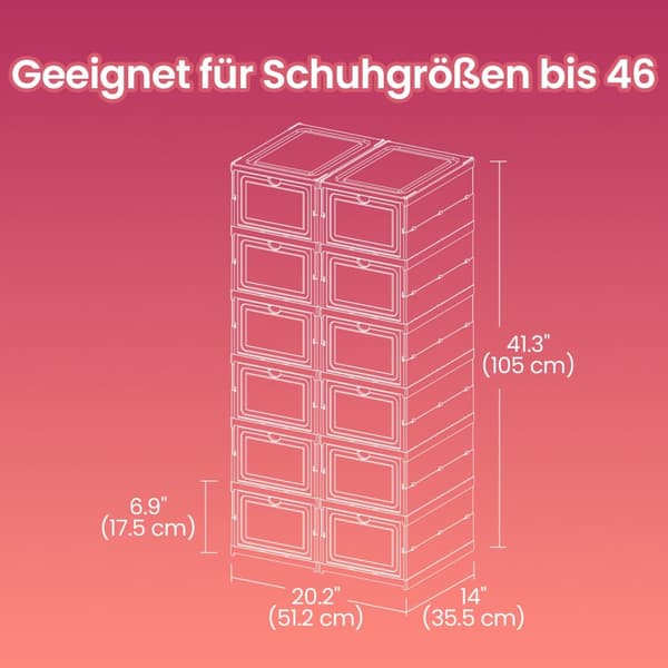 Schoenenkastset van 2, met 12 schoenendozen, geïntegreerde schoenenorganizer