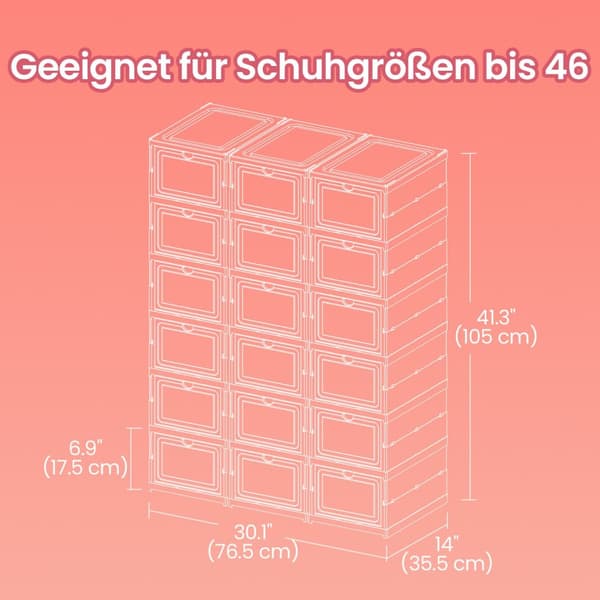 Schoenenkastset van 3, met 18 schoenendozen, geïntegreerde schoenenorganizer