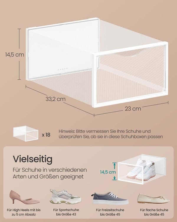 Skokasser, SONGMICS LSP312W01, 33,2x23x14,5 cm, Transparent Hvid