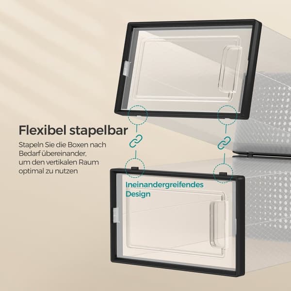 Skokartonger, 12-delars set, 33,5x23,2x14,3 cm, Transparent Svart