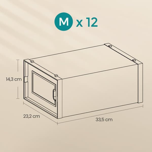 Skokartonger, 12-delars set, 33,5x23,2x14,3 cm, Transparent Svart