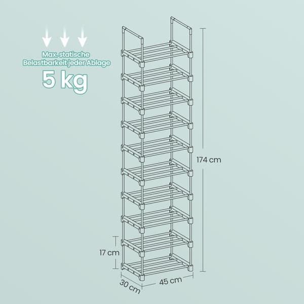 Sko stativ, SONGMICS LSA025G02, 30x45x174 cm, Grå