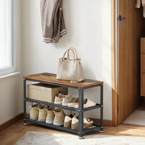 Skobänk, 30x73x45 cm, Vintage Brun-Svart