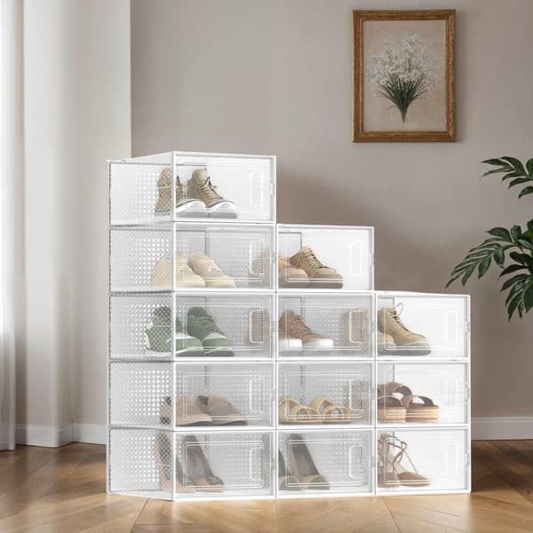 Skoæske Sæt, SONGMICS LSP12WT, 33.5x23.2x14.3 cm, Transparent Hvid