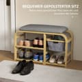 Pikkukuva 4 / 10: Rootz -kenkäpenkki hyllyillä - kengän säilytyspenkki - Bambu -istuin - verhoiltu istuin - 70 cm x 30cm x 45cm - pehmeä mukavuus ja tehokas organisaati