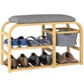 Pikkukuva 10 / 10: Rootz -kenkäpenkki hyllyillä - kengän säilytyspenkki - Bambu -istuin - verhoiltu istuin - 70 cm x 30cm x 45cm - pehmeä mukavuus ja tehokas organisaati