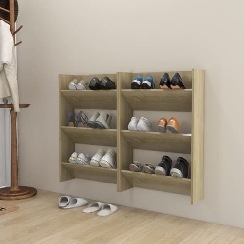 Väggmonterat skoställ 2 st sonoma-ek 60x18x90cm konstruerat trä