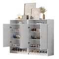 Miniatyrbillede 5 af 11: Moderne hvidt skoskab med 2 låger, justerbare hylder og guldfarvede greb – 146x34x109 cm