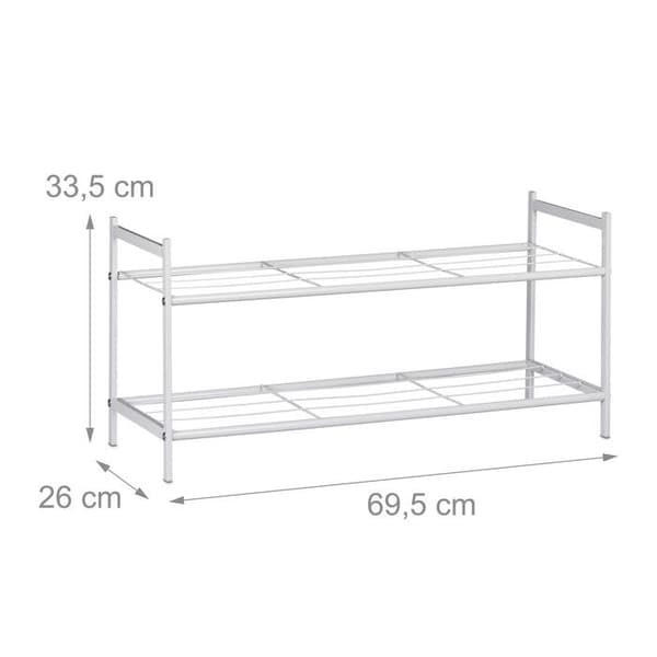 Relaxdays Skoskåp, 2 hyllor, för 6 par, metall HxBxD: 33,5 x 69,5 x 26 cm, vit