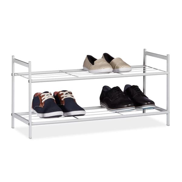 Relaxdays Skoskåp, 2 hyllor, för 6 par, metall HxBxD: 33,5 x 69,5 x 26 cm, vit