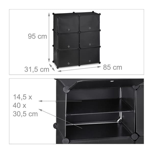 Relaxdays - 10038434 - Skoställ, förreglingssystem, 12 fack, 6 dörrar, HLP 95x85x31,5 cm, Svart