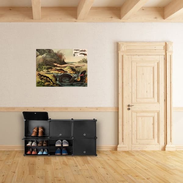 Relaxdays - 10038434 - Skoställ, förreglingssystem, 12 fack, 6 dörrar, HLP 95x85x31,5 cm, Svart