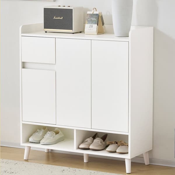 Skoskab med justerbare hylder – Minimalistisk opbevaring til entré med ben i massivt træ – 99x90x35 cm
