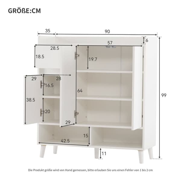 Skoskab med justerbare hylder – Minimalistisk opbevaring til entré med ben i massivt træ – 99x90x35 cm
